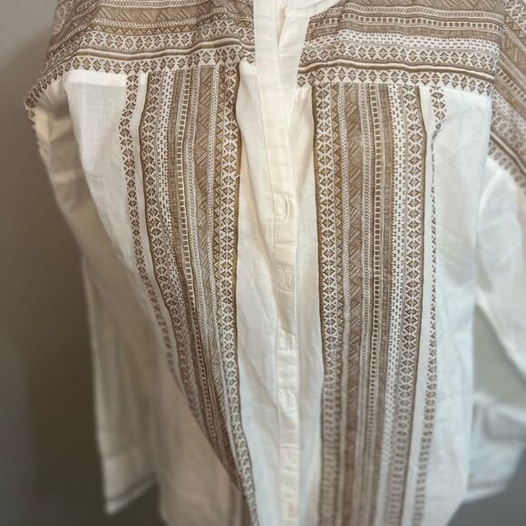 Sundance Cotton Bohemian Print Top Long Sleeve White Brown P 10 Medium - Picture 3 of 12